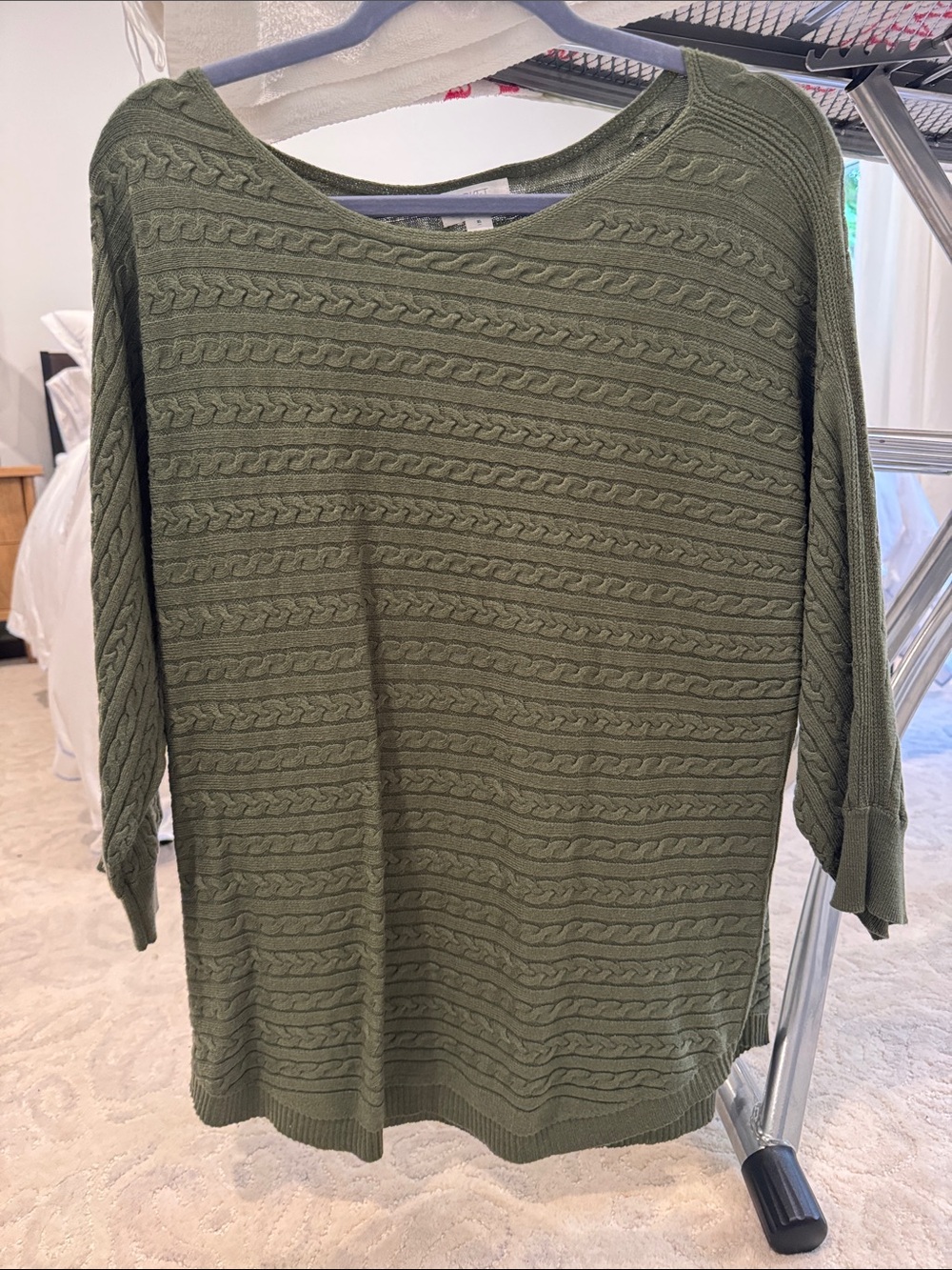 Market & Spruce Olive Green Cable-Texture Scoop Neck Sweater